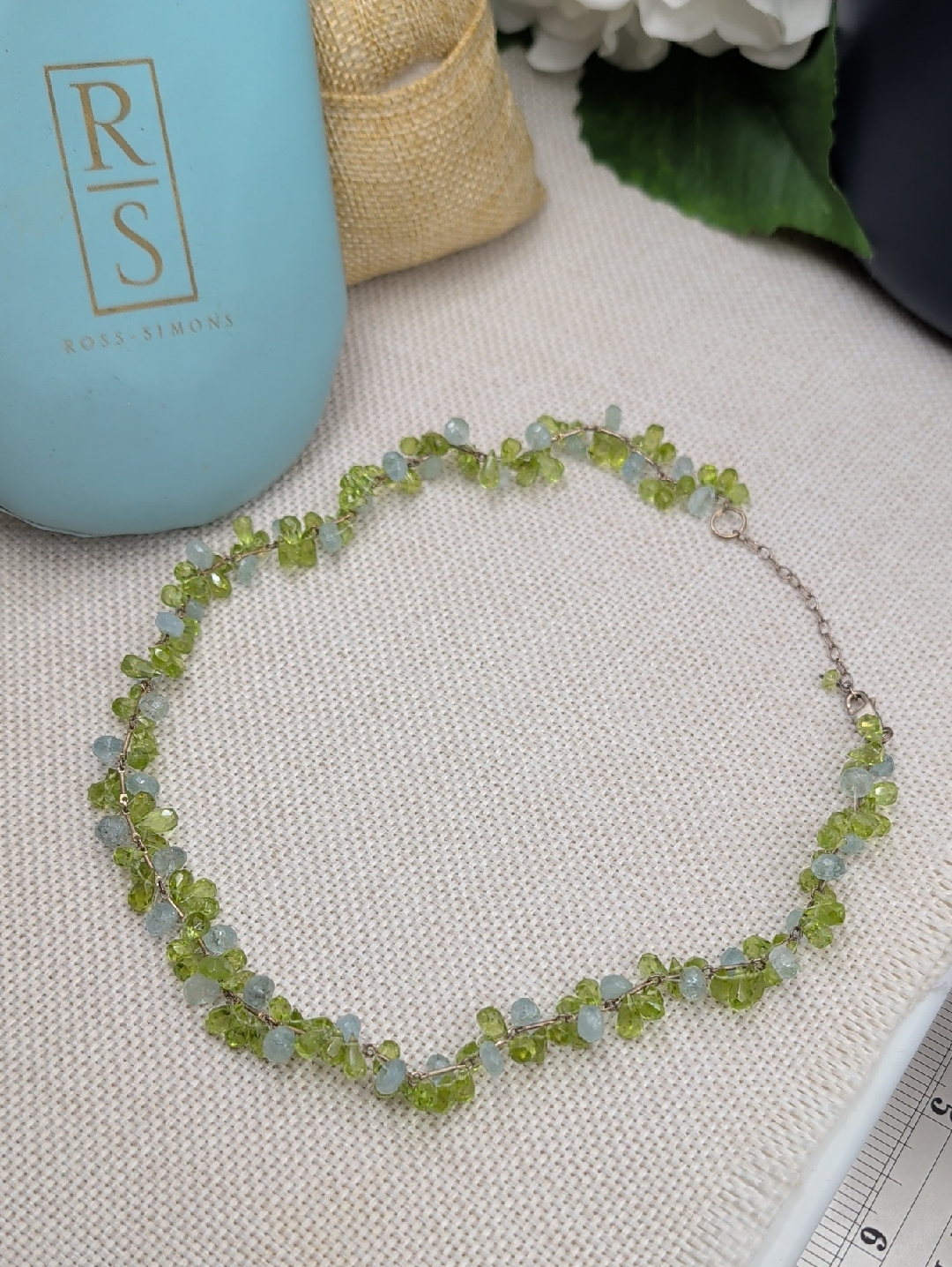 Ross-Simons 925 Sterling Silver Peridot Aquamarine Cluster Necklace 16"
